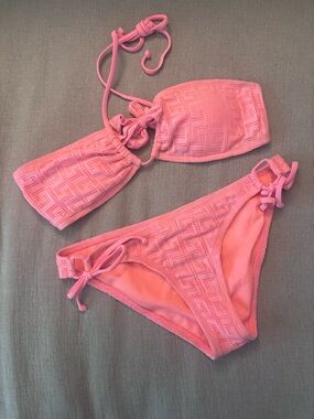 Forever 21 Pink Crochet Texture Bandeau Bikini Set